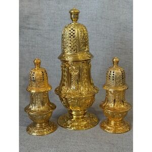 Vintage Corbell &Co Gold Tone Muffineer Salt Pepper Shakers Ornate Victorian Set